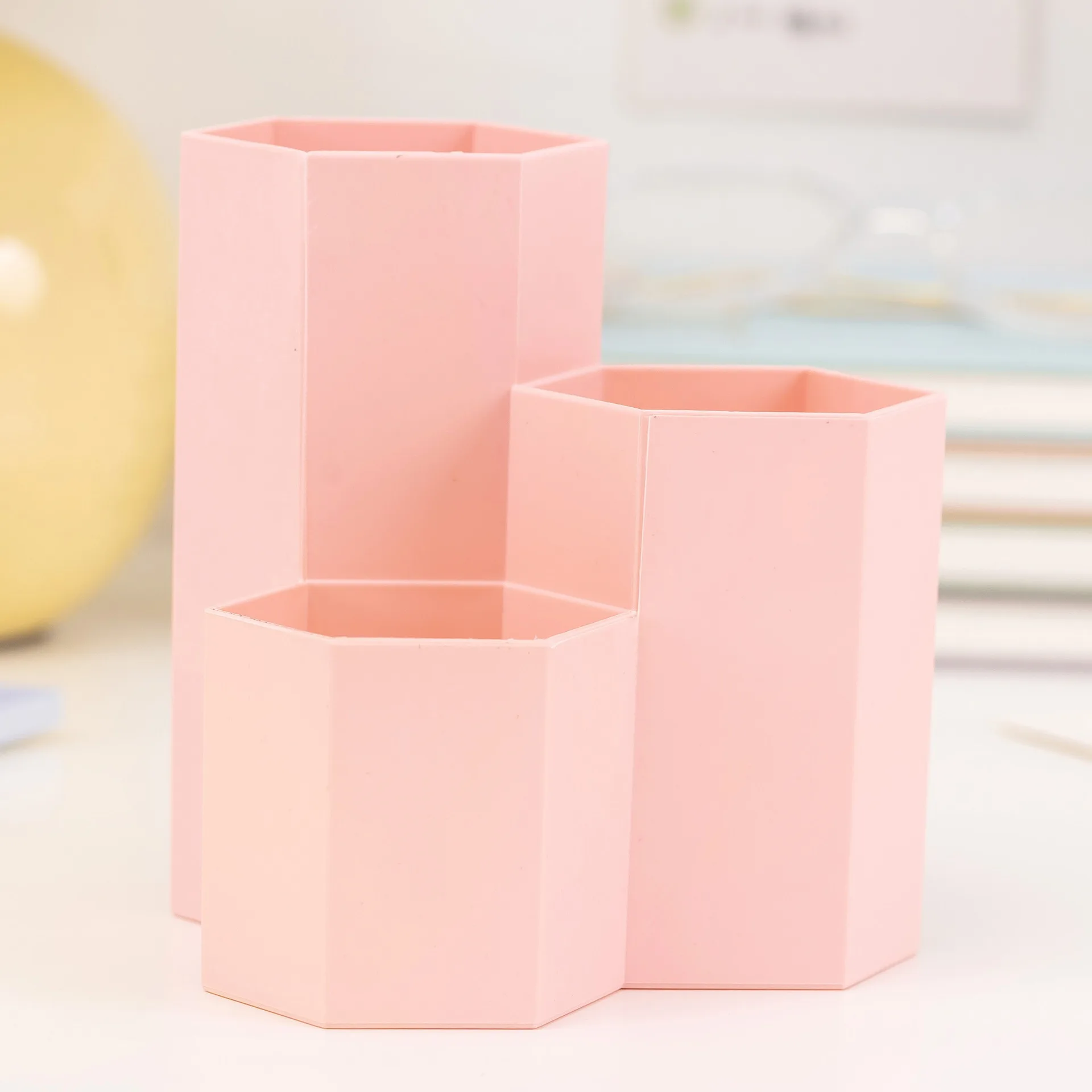 New Hexagonal Desktop Organizer Large Capacity Pen Container Holder Storage Pencil Cup 3 Slot Stand School Office Supplies