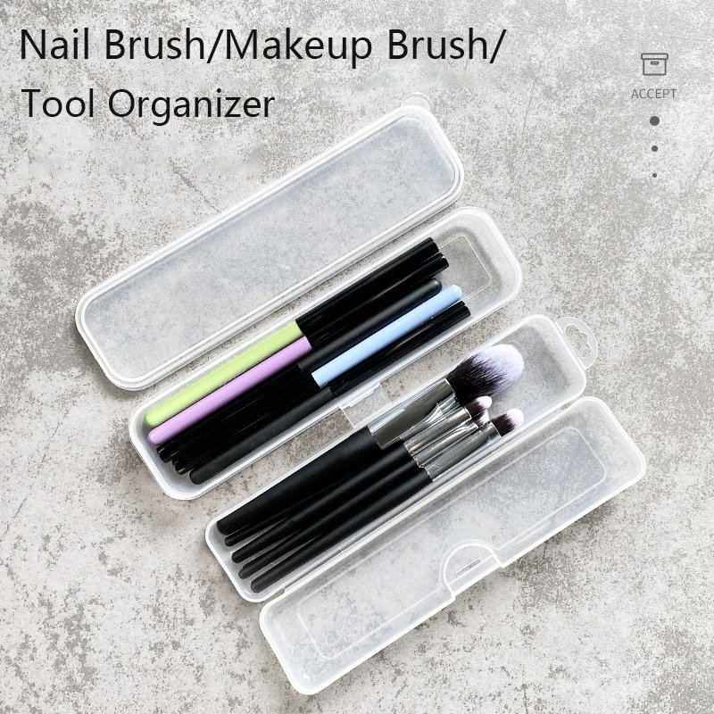 

1Pc Transparent Rectangle Nails Brush Storage Box Buffer File Nail Art Rhinestones Decorations Nail Art Equipment Tools Case