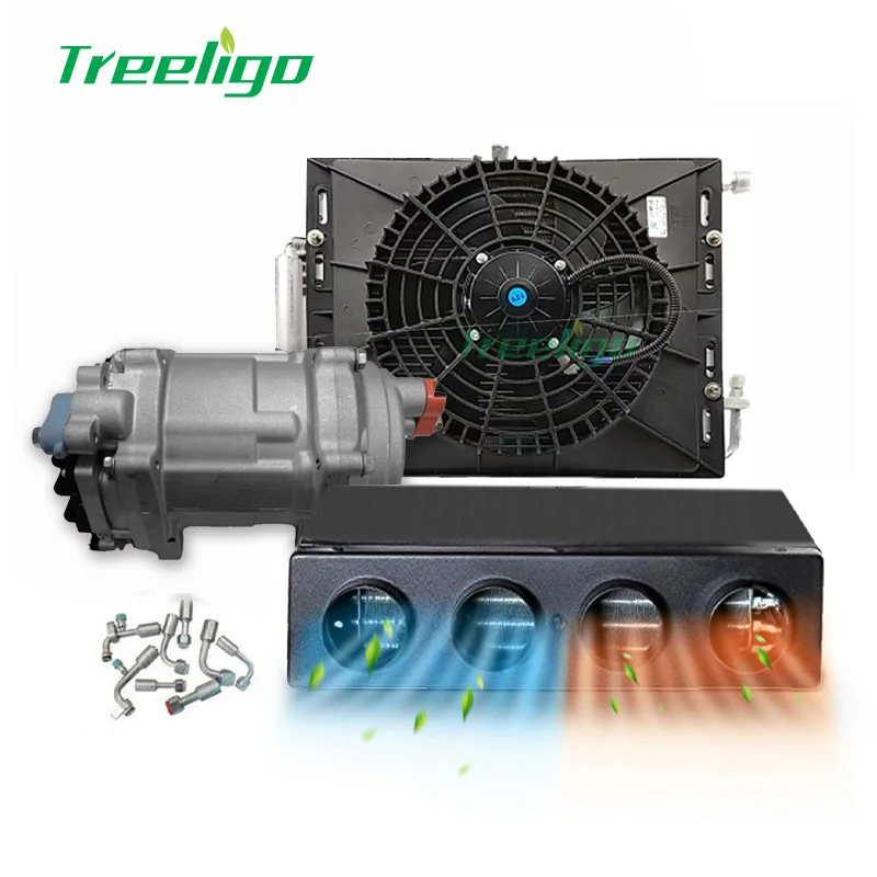 Description Picture 2 of itemUniversal cooling 12v under dash air conditioner electric compressor electrical air conditioning kit 4 hose