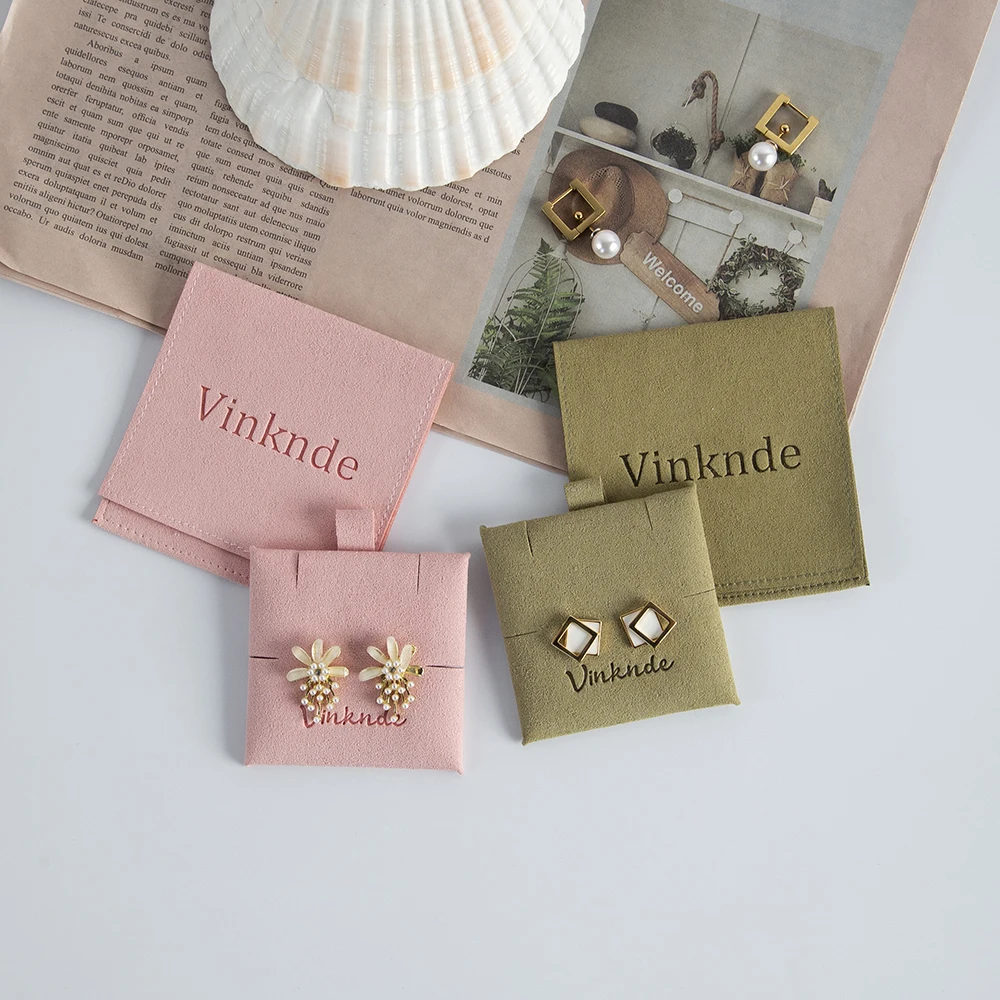 Custom Logo Printed Gift Necklace Jewellery Packaging Bag Envelope Microfiber Jewelry Earrings Organizer Pouch with Card Insert