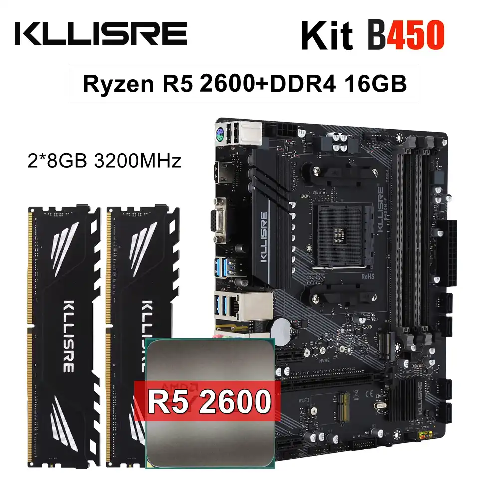Kllisre B450 Kit amd ryzen With 5 R5 2600 cpu DDR4 16GB (2x8GB