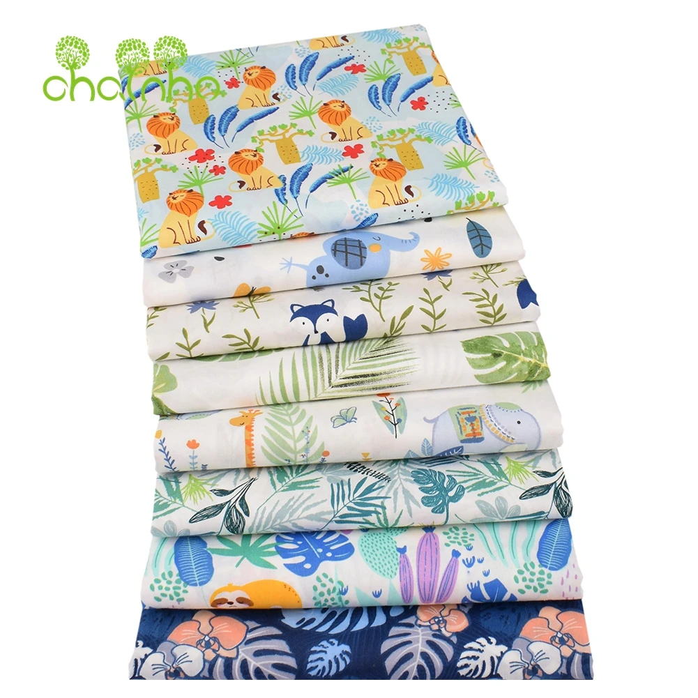 Chainho,Printed Twill Weave Cotton Fabric,DIY Sewing Quilting Material,Patchwork Cloth,8 Designs Forest Series,2 Sizes,15C234