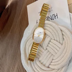 Elegant Oval Dial Women's Quartz Watch - Ultra - thin Band, Perfect Gift (Gold White No Box)