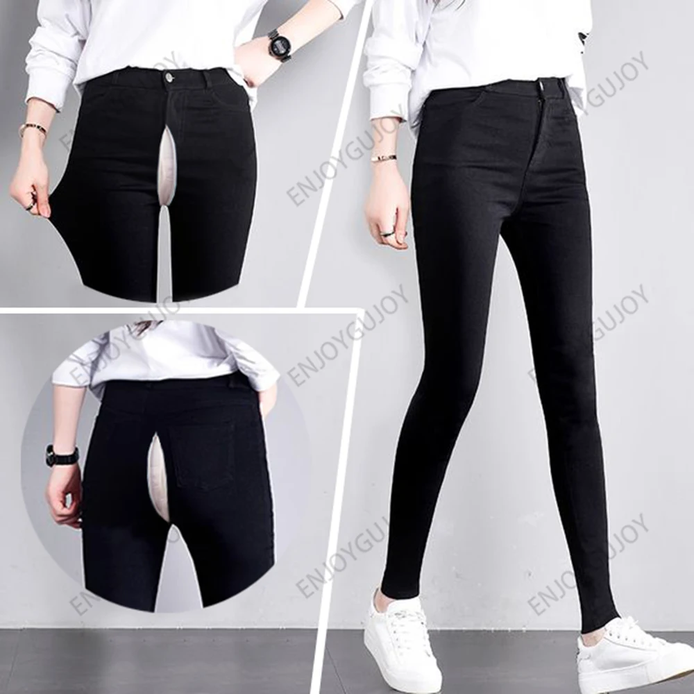 

Fake Cowboy Leggings Ms Invisible Open Crotch Outdoor Sex High Waisted Elasticity Slimming Pencil Pants Small Feet Trousers