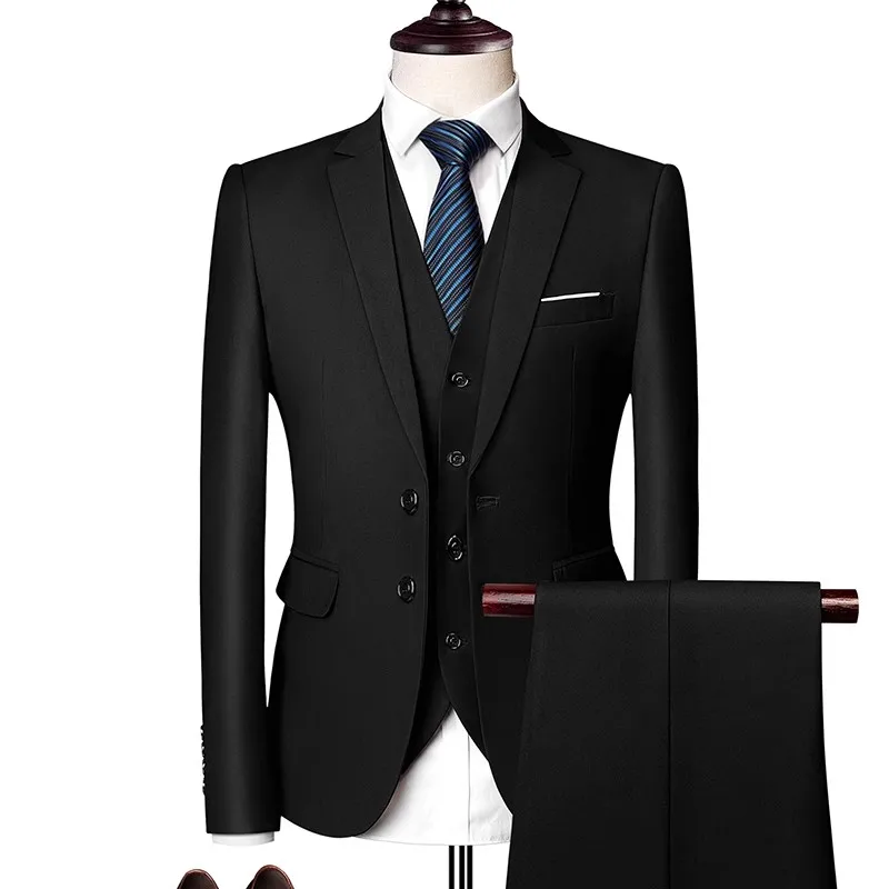 Formal Suit Blazers Vest Pants Sets 3 Pcs Set Men Casual Business Fashion Groom Wedding Dress Suits Jacket Coat Trousers M-6XL