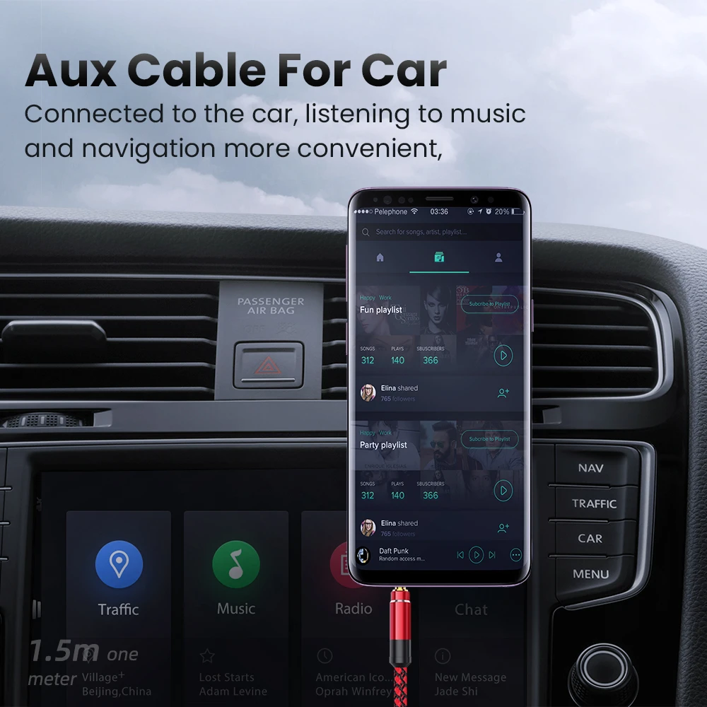 Audio cable 1.5M Jack 3.5mm nylon braid car AUX cable headphone extension for phone MP3 car headset speaker