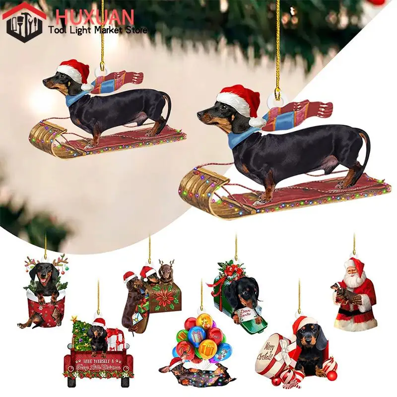 

Подвеска на рождественскую елку со шнурком, акриловые рождественские сани, серия такса, подвесное украшение, декор для рождественской елки, Декор для дома