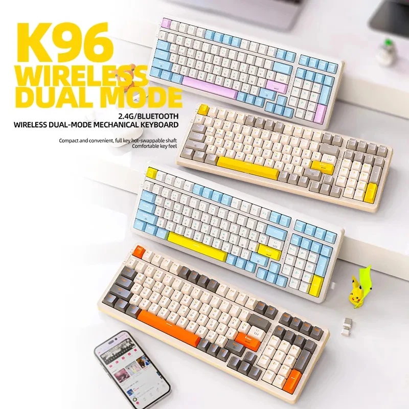 

K96 Gaming Mechanical Keyboard 2.4G Wireless/5.0 BT Red Switch 100 Key Hot Swap Rechargeable Gamer Keyboard PBT keycaps