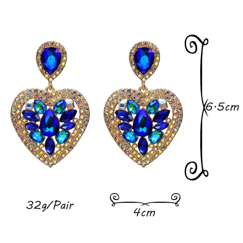 Colorful Crystal Heart Shaped Metal Drop Earrings 6