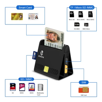 Zoweetek 다기능 USB 스마트 카드 리더, DNI CAC EMV 뱅크 마이크로 SD/TF 메모리 SIM ID 카드 리더기, 신제품