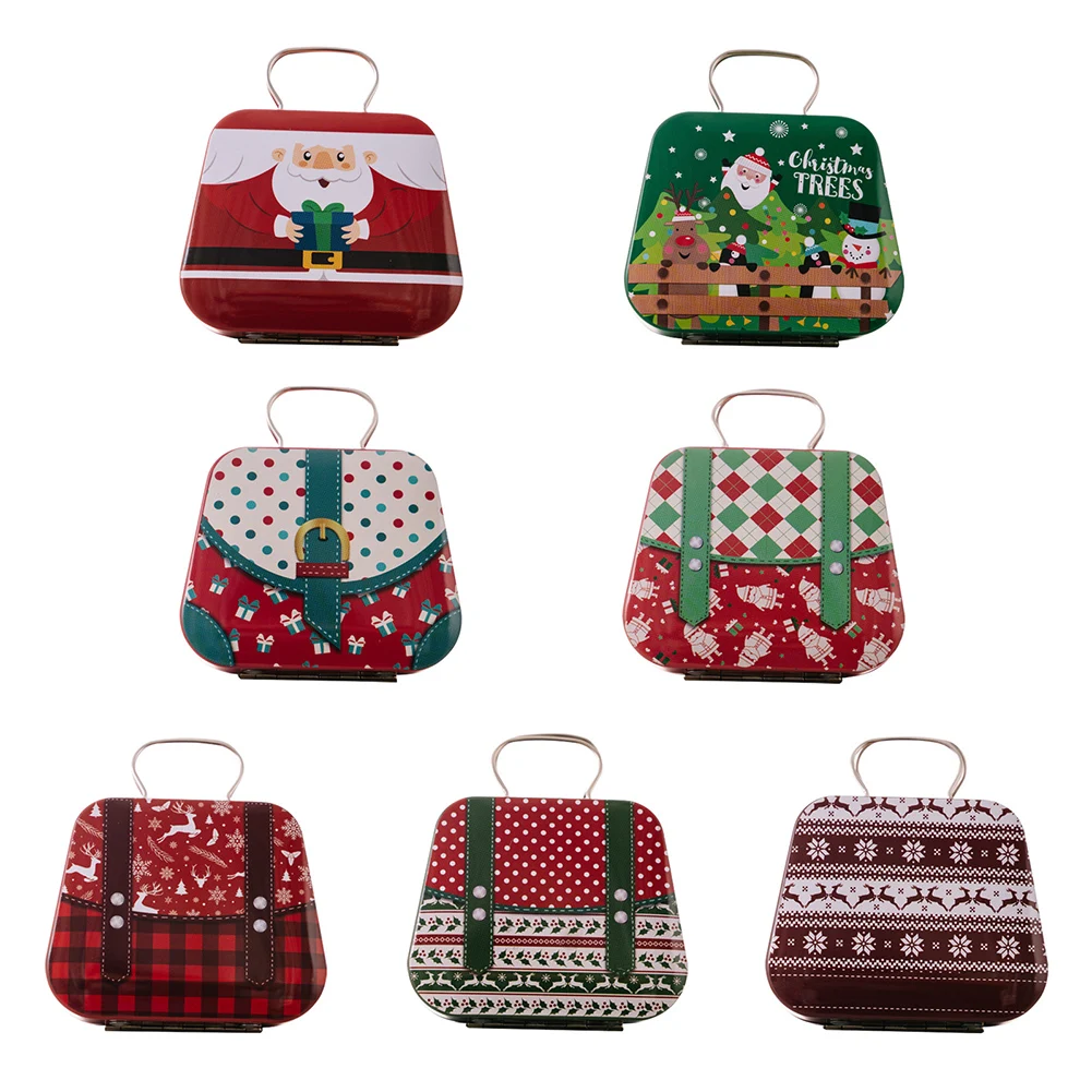 1pc Christmas Cookie Box Handbag Shaped Xmas Cookie Box Tinplate Metal Xmas Holiday Seasonal D&eacute;cor Storage