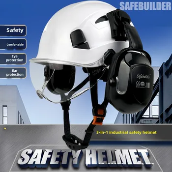 Casco di sicurezza da costruzione con visiera, paraorecchie con occhiali integrati per elmetto protettivo da ingegnere, protezione per la testa del berretto da lavoro industriale