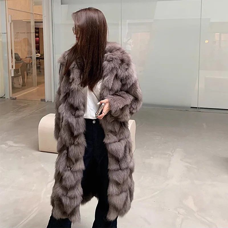 Long Faux Fox Fur Coat for Women Brown Fluffy Jacket Casual Overcoat Thick Warm Coat Imitation Fur Loose Women's Winter Fur Coat