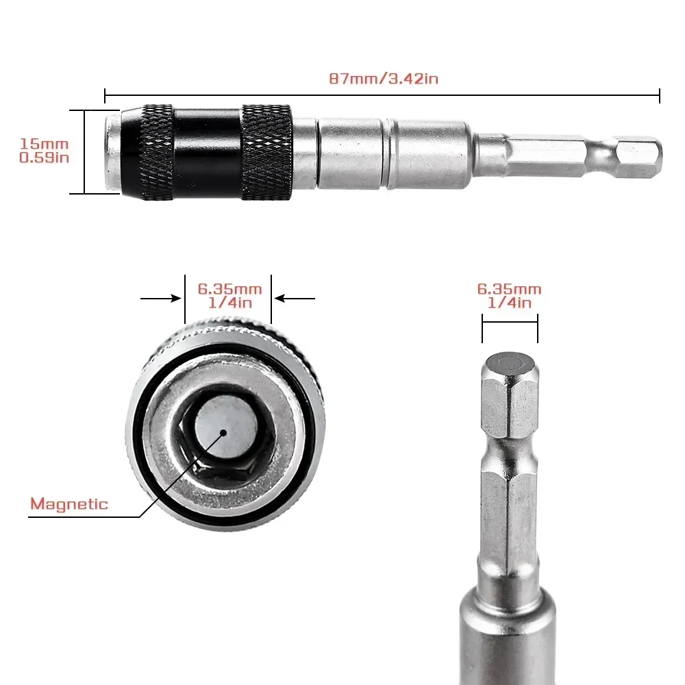 1/4 Hex Magnetic Angle Adapter for Screwdriver Drill Pivoting Locking Bit Quick Holder Guide Drill Bit Woodworking Extension Rod