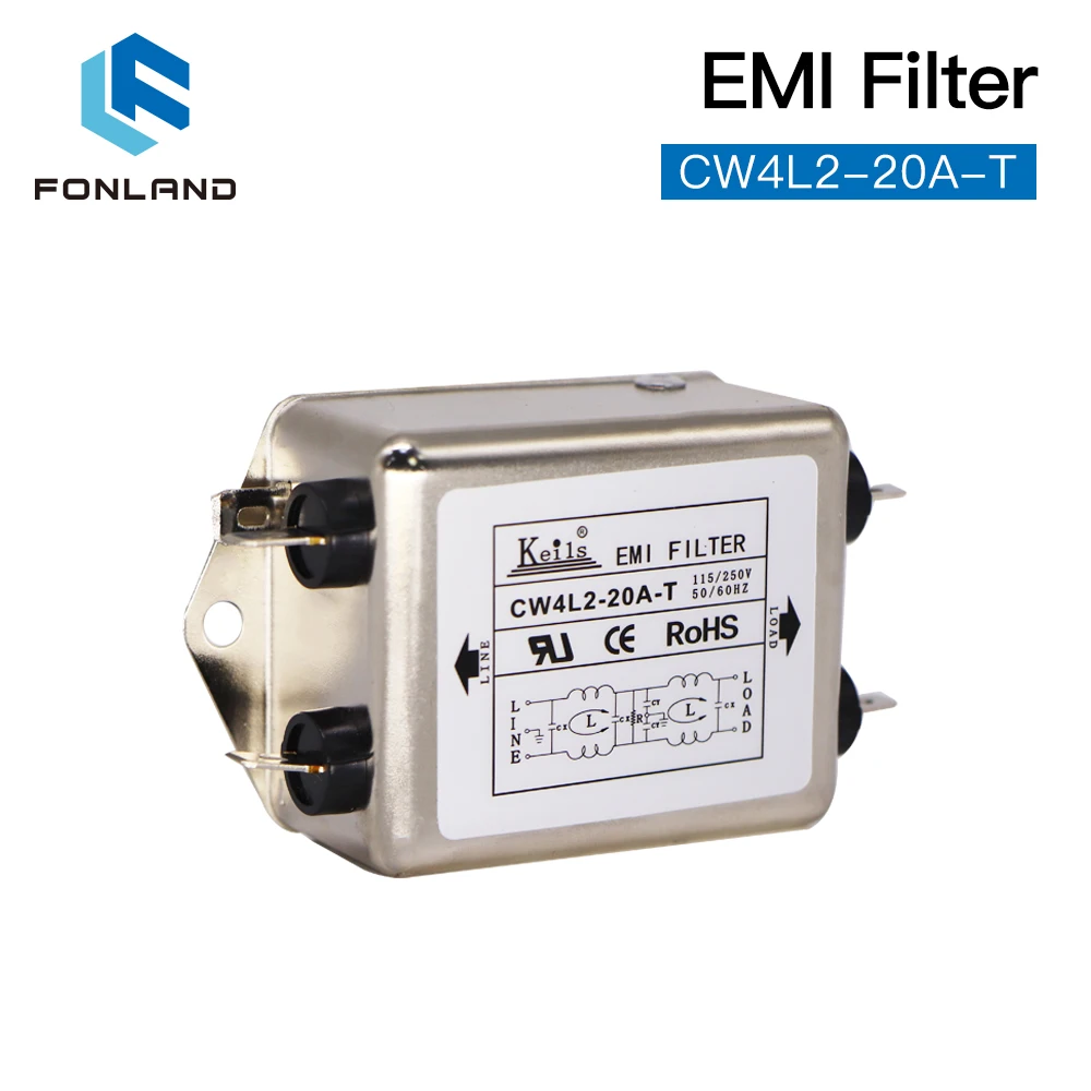 FONLAND Power EMI Filter CW4L2-10A-T / CW4L2-20A-T Single Phase AC 115V / 250V 20A 50/60HZ for Co2 Laser Engraving Machine