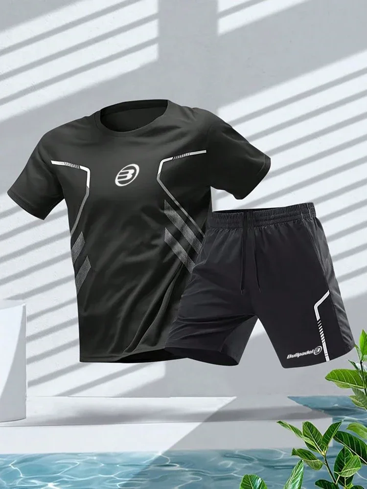 Sports Set Bullpadel Men's T-shirt and shorts Summer Soccer Training Badminton Tennis Short Sleeve