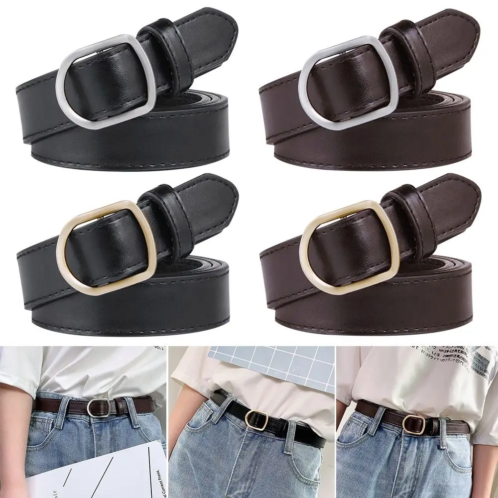 

Women Vintage Casual No-hole Buckle Waistband Thin Waist Strap Trouser Dress Belts Leather Belt