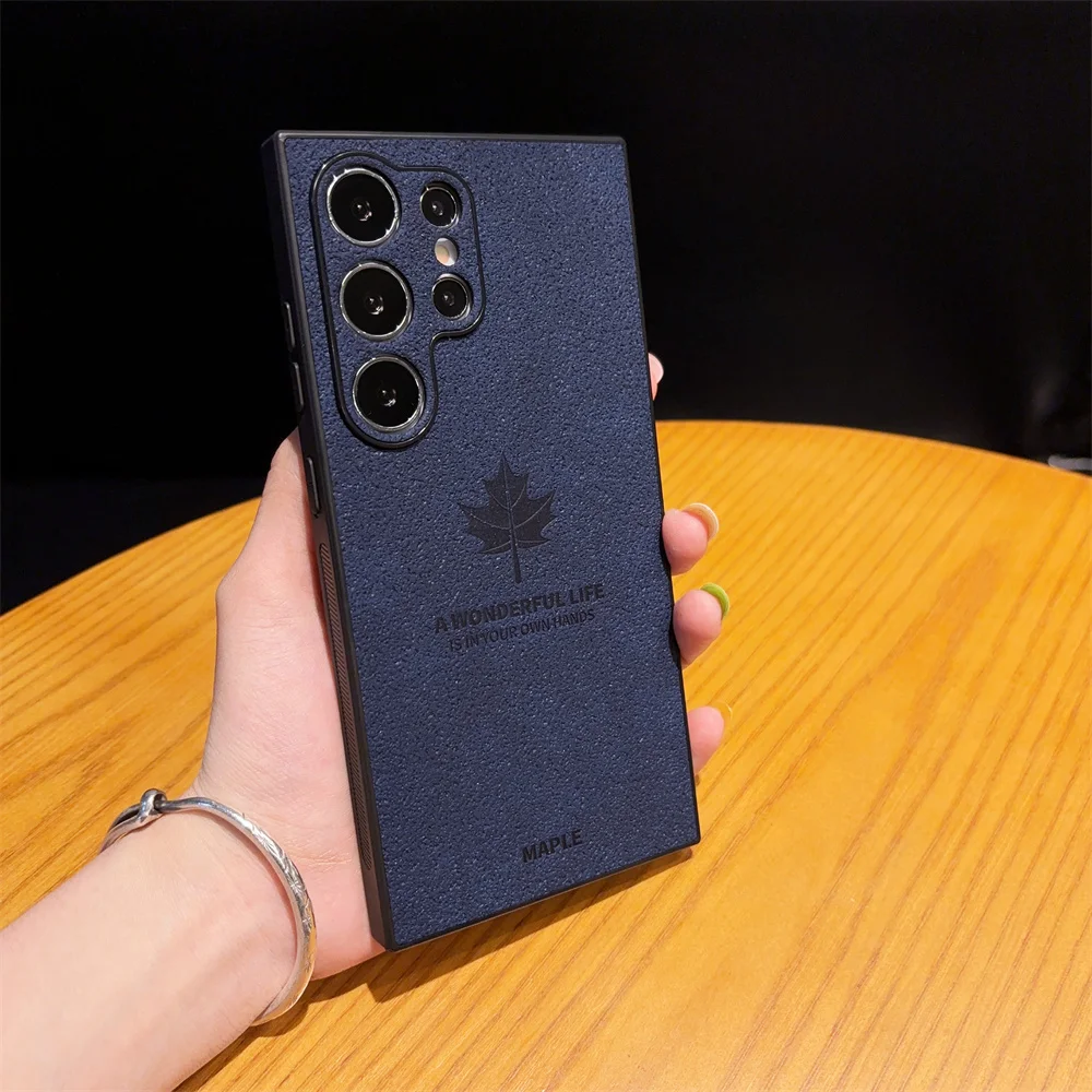 Elegant Maple Leaves Leather Phone Case with Slim Shockproof Design and Lens Protection