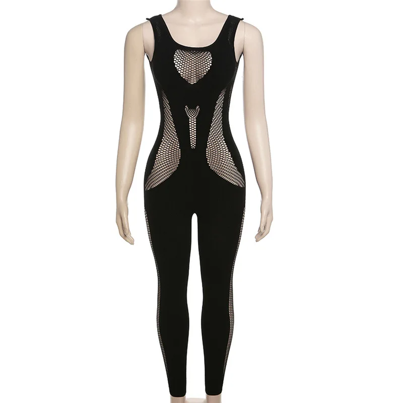 Sexy Hollow Out Sleeveless Jumpsuit Women One Piece Outfit 2023 Autumn Street Pencil Pant Female Bodycon Luxury Elegant Jumpsuit
