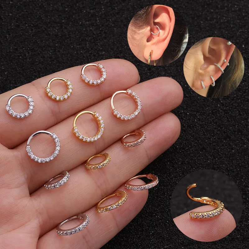 

1PC Trendy Cubic Zircon Small Round Hoop Earrings for Women Men Grils Simple Punk Cartilage Earrings Ear Piercing Jewelry