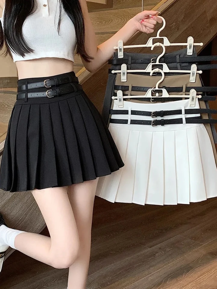 【in a row】High Teen Belt Pleated Skirt Pants Amazon.com: Women's Elastic Waist Pleated Skirt Tennis