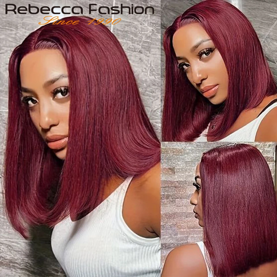 Colored 99J Ombre Short Bob Lace Wig Human Hair Wig For WomenTransparent Lace Burgundy Brazilian Straight Front Wigs
