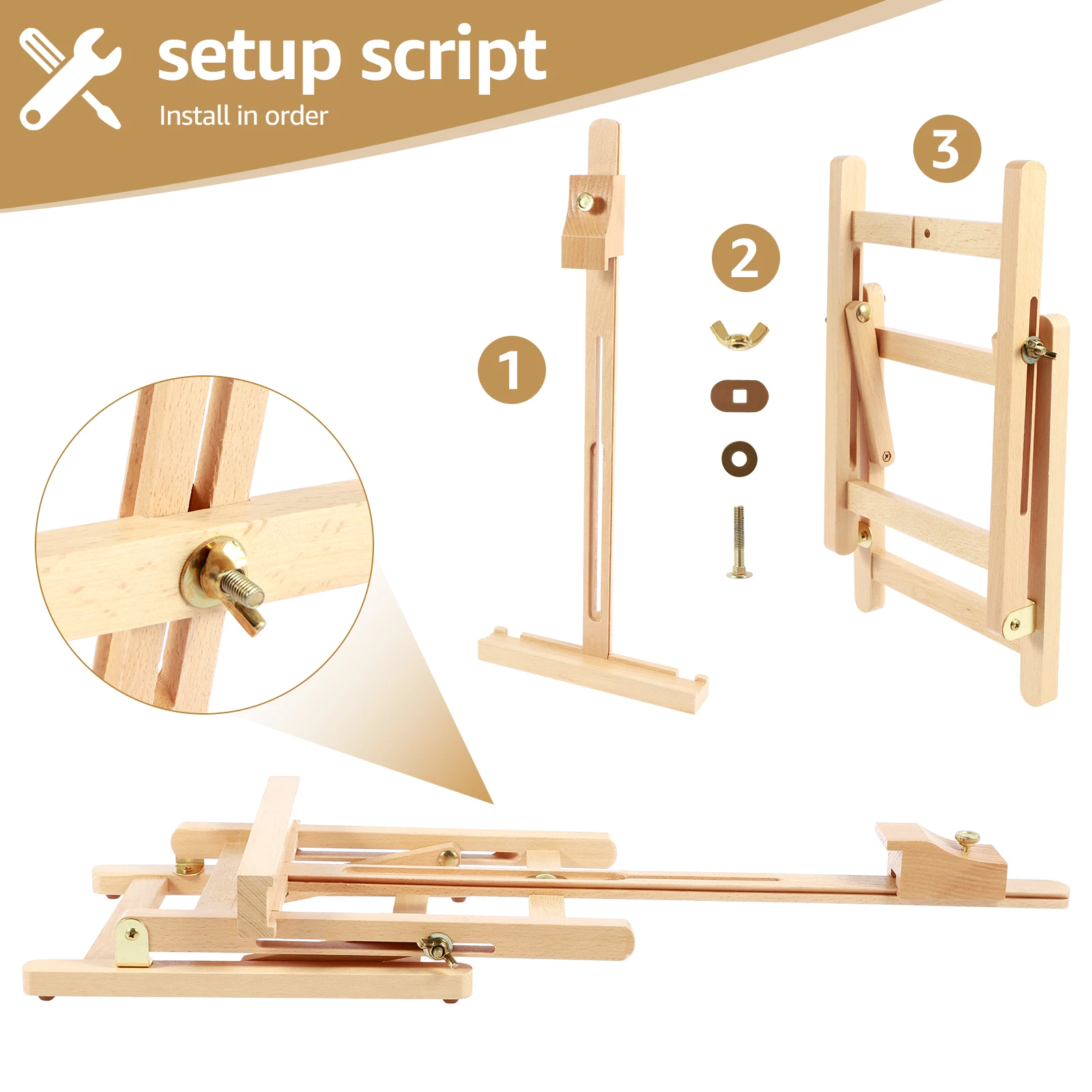 Desktop Art Easel Foldable Tabletop Easel Stand Height and Angle Adjustable Wooden Small Easel for Classroom Outdoor Sketching - 6