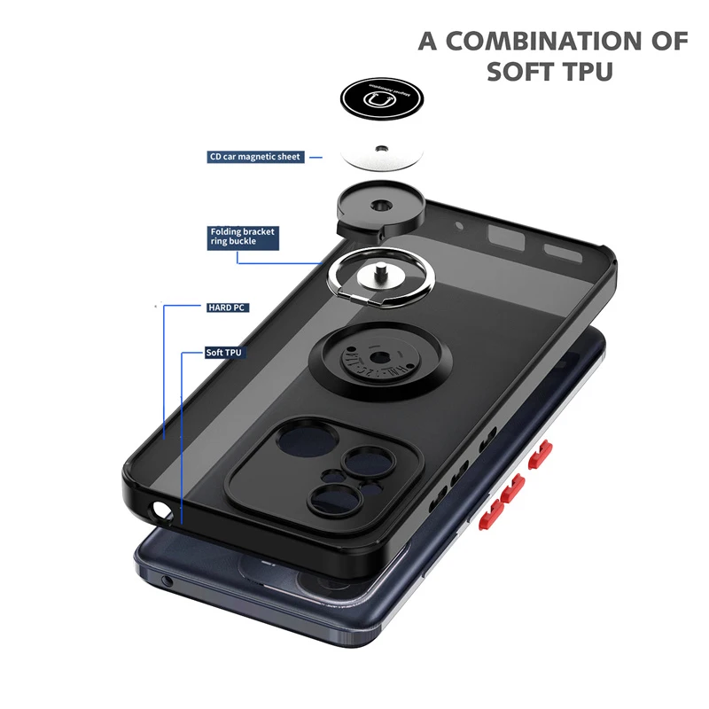 Matte Armor Shockproof Case with Magnetic Ring Stand and Soft Frame