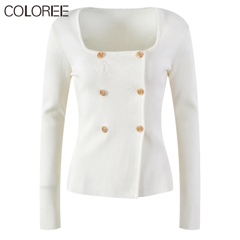 

New In Korean Style Clothes 2023 Spring Summer Elegant Long Sleeve White Cardigan for Woman Double Breasted Slim Knitted Sweater