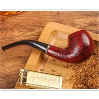 solid wood tobacco pipe Handmade 14.5cm Length Classic Bent Wooden Smoking Pipe With Carve Pattern smoking Tobacco Dry Herb Pipe 2