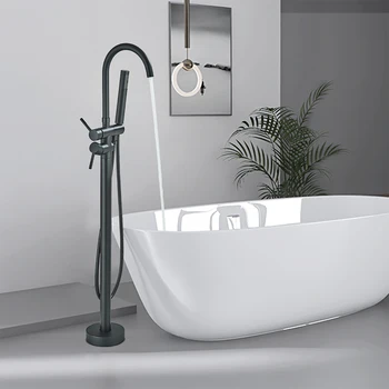 Rubinetto per vasca da bagno nero con doccetta Rubinetto caldo e freddo per vasca da bagno a pavimento 1