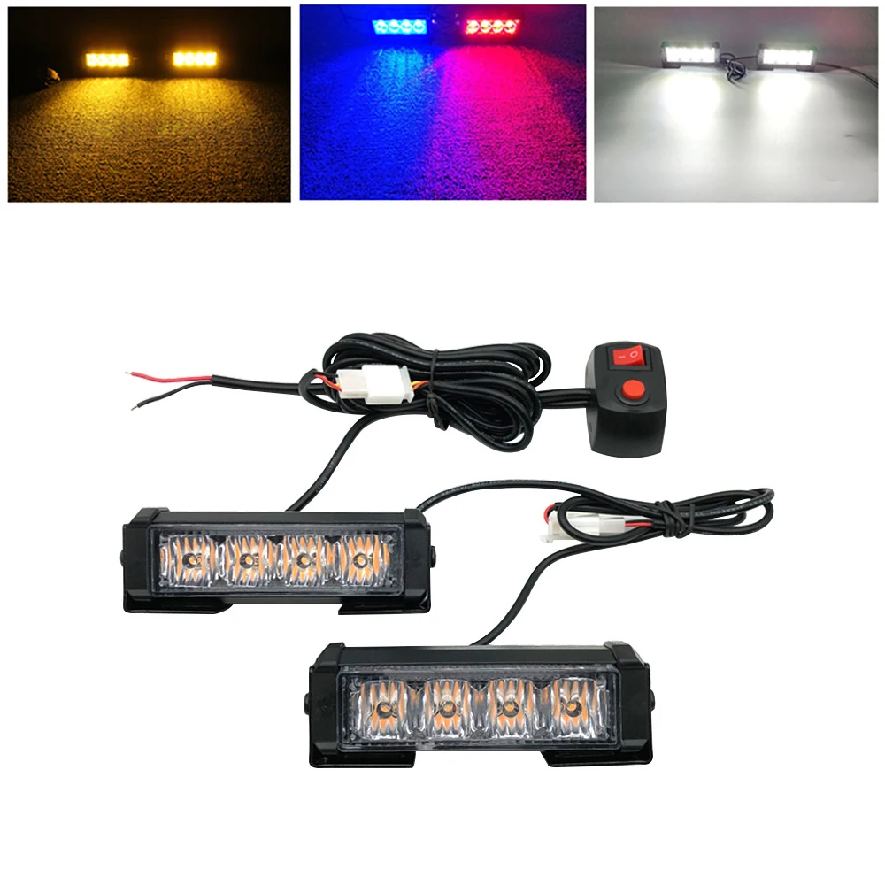 2*4 Led Strobe Police Lights For Car Emergency Grill Warning Lamp 12V Car Motorcycle Fireman Ambulance Flasher Fso Flashlight