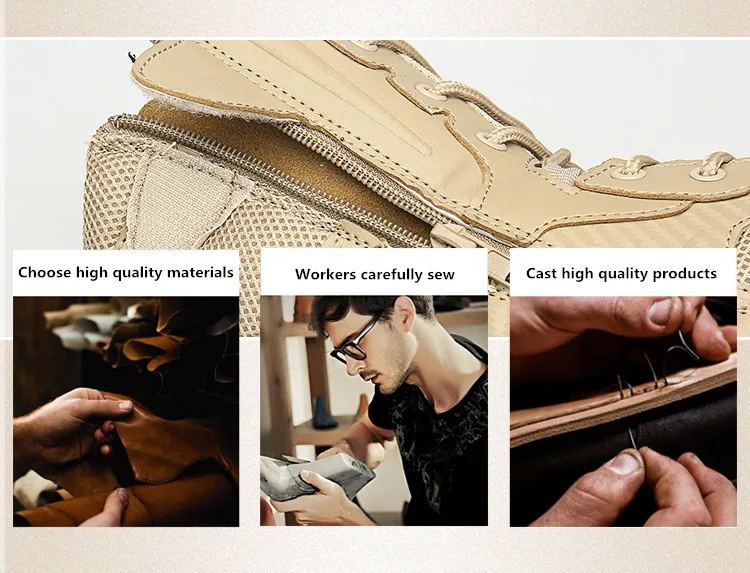 High Quality Men's Brand High-Top Leather Boots Breathable Desert   Men's Boots Outdoor Shoes Non-slip Hiking Ankle Boots