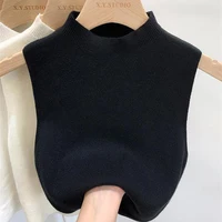 Women's Vest Tank Top Solid Color Knitted Tees Cropped Camisole Sweater Half-turtleneck Spring Autumn Sleeveless топ женский - Image 5