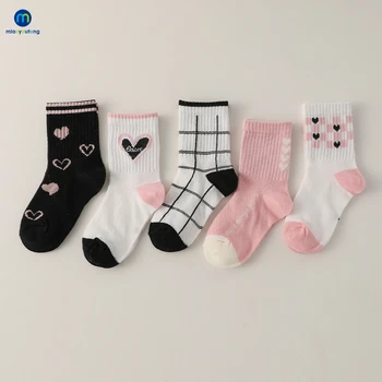 패션 메쉬 코튼 어린이 양말 여아용 남아용 5 켤레/세트, 고탄력 통기성, 봄 여름