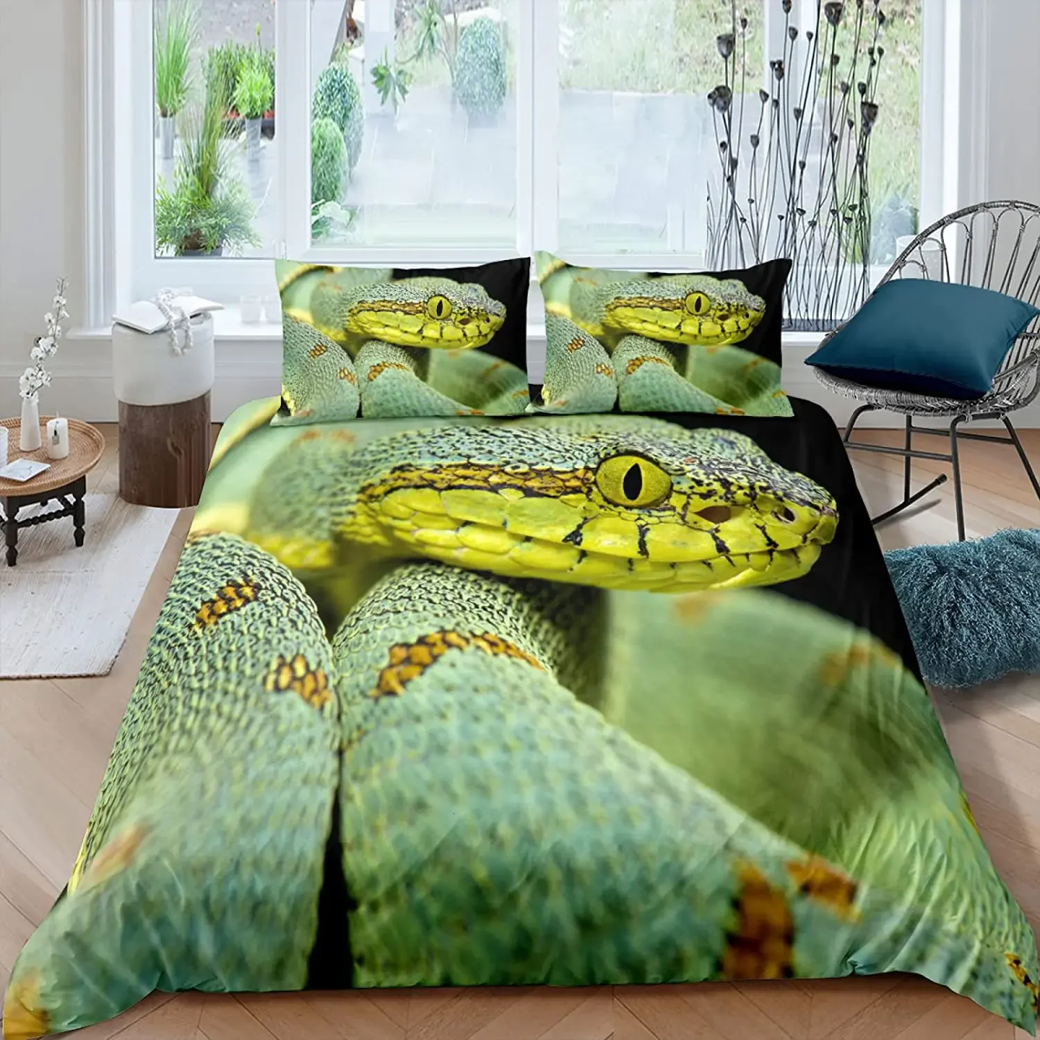 3D Snake Style Print Bedding Set for Bedroom Soft King Size Duvet Cover Bedspreads Comefortable Quilt with Pillowcase Kids Adult