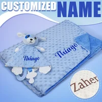 Personalized Baby Blanket Newborn Stroller Sleeping Dolls Custom Blanket With Name Animal Security Towel Gift Set