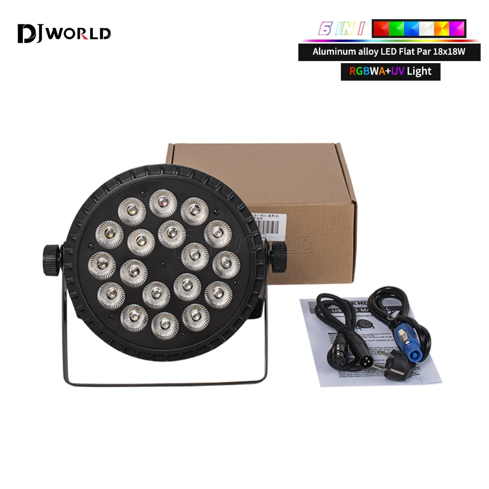 LED Par Light 18x18W Aluminum RGBWA UV 6in1 Flat Par Light DMX512 Professional Stage Lighting Equipment for Disco DJ Party Bar