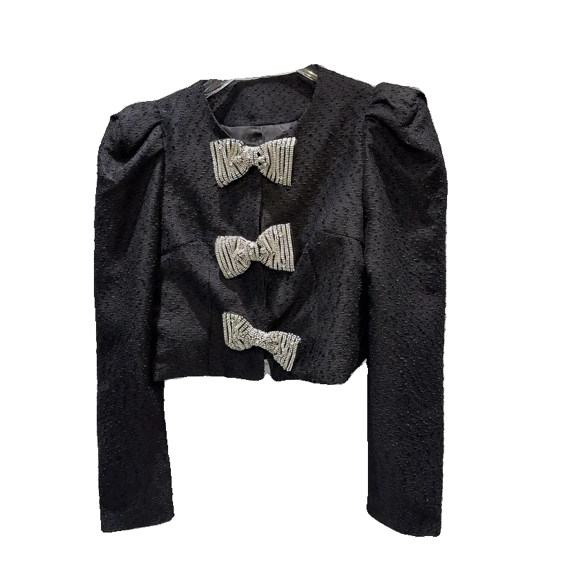 2023 Spring New Classic Style Rhinestone Bow Decoration Puff Sleeve Short Coat for Women Chic Top Outwears