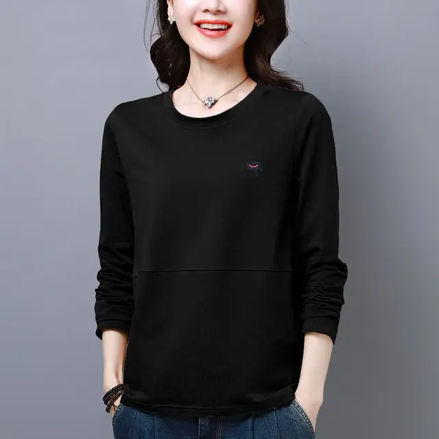 Spring Autumn Fashion Round Neck Long Sleeve Solid T-Shirts Women's Clothing Casual Loose Bottoming Shirt All-match Trend Tops 2