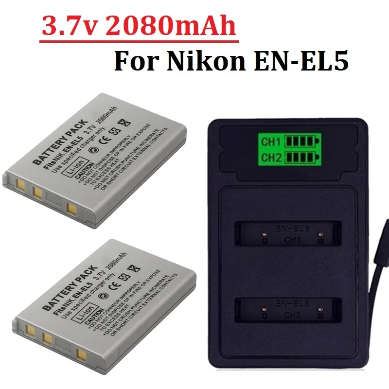 Enel5 En-El5 El5 Batteria + Doppio Caricatore 2080Mah Per Nikon Coolpix P530 P520 P510 P100 P500 P5000 P5100 P6000 3700 4200 Batteria