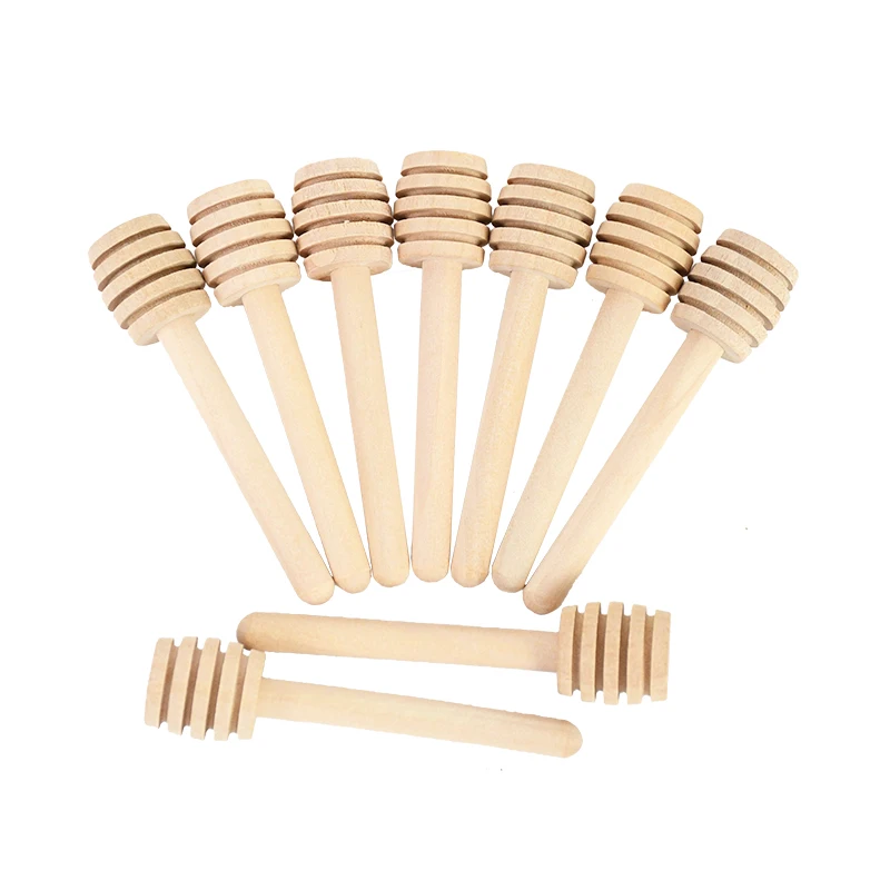 

6PCS 8cm Honey Stir Bar Eco-Friendly Wood Dipper Honey Long Stick Wooden Mixing Handle Jar Spoon Dessert Tools Kitchen Supplies