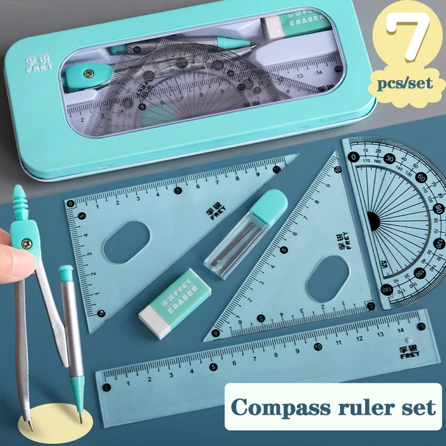 7pc/Set Rulers Geometry Maths Drawing Tool Stationery Rulers Drafting  Supplies Kids Ruler Compass with Metal Box School Supplies - AliExpress