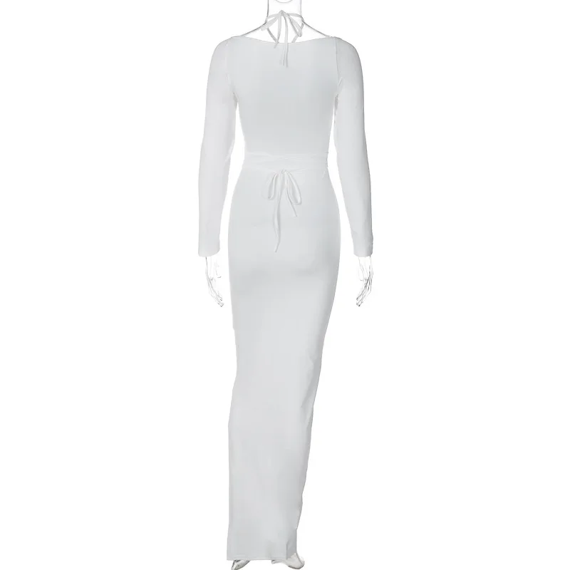 Vestido sexy calado para mujer, vestido ajustado con cordones, vestido maxi de fiesta para mujer, ropa para mujer 2025 nuevo