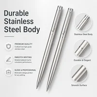 5/10/20Pcs Stainless Steel Ballpoint Pens, Silver Metal Medium Nib Smooth Twist Writing Pens for Office School 2