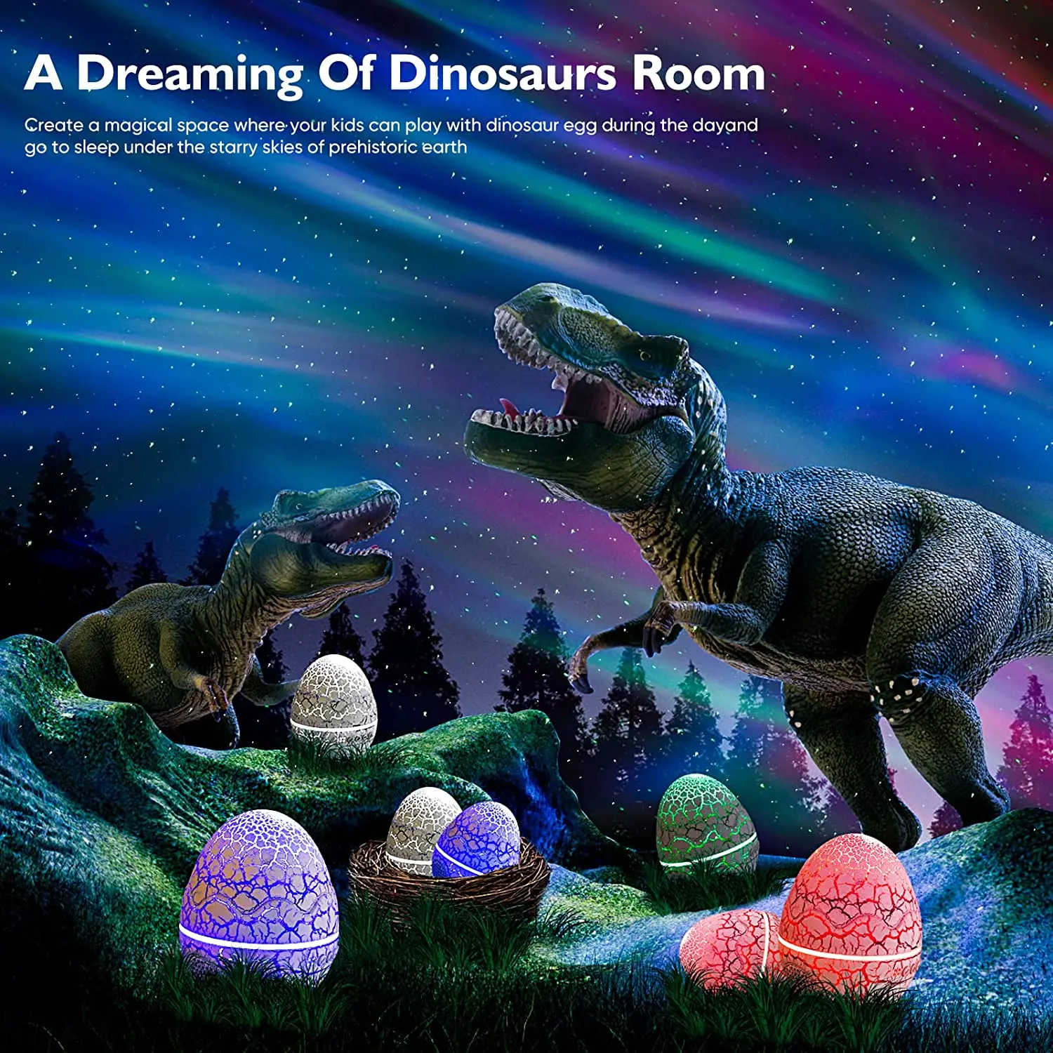 AIRIVO Northern Lights Aurora Projector Dinosaur Egg Star Projector for  Bedroom, Galaxy Projector with Bluetooth Speaker & White Noise & Timing,  Night