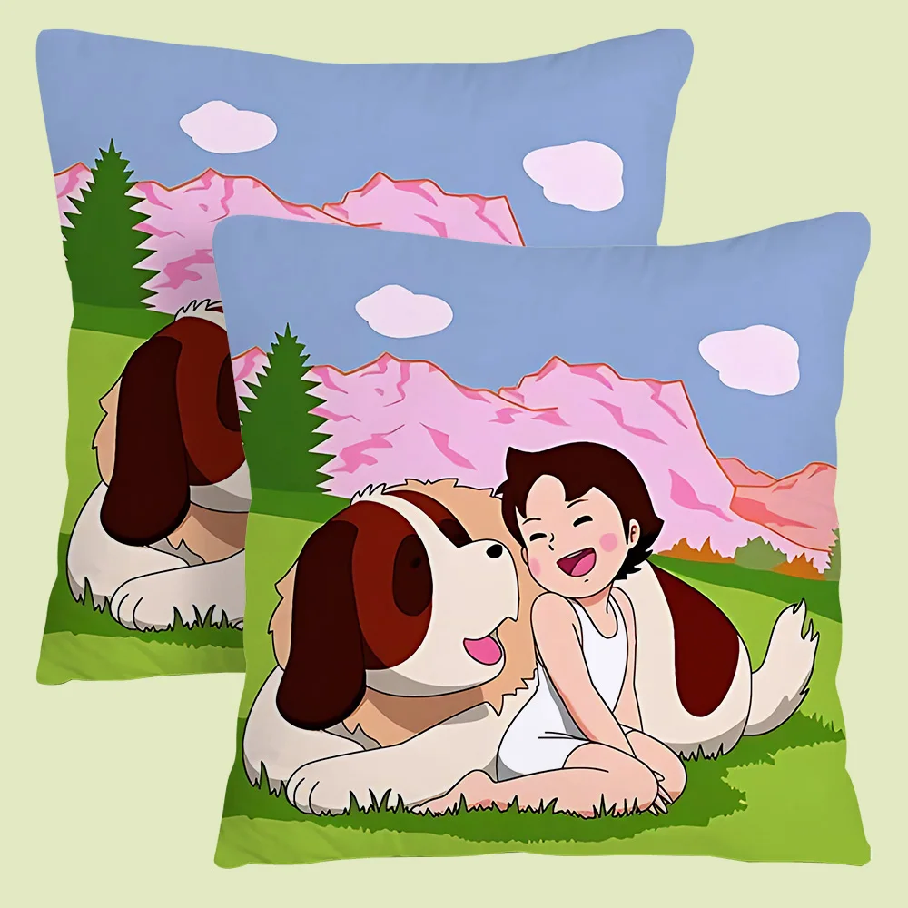 Heidi Peter And Grandpa Alps Goat Mountain Pillow Covers Cartoon Sofa Decorative Home Double-sided Printing Short Plush Cute 4