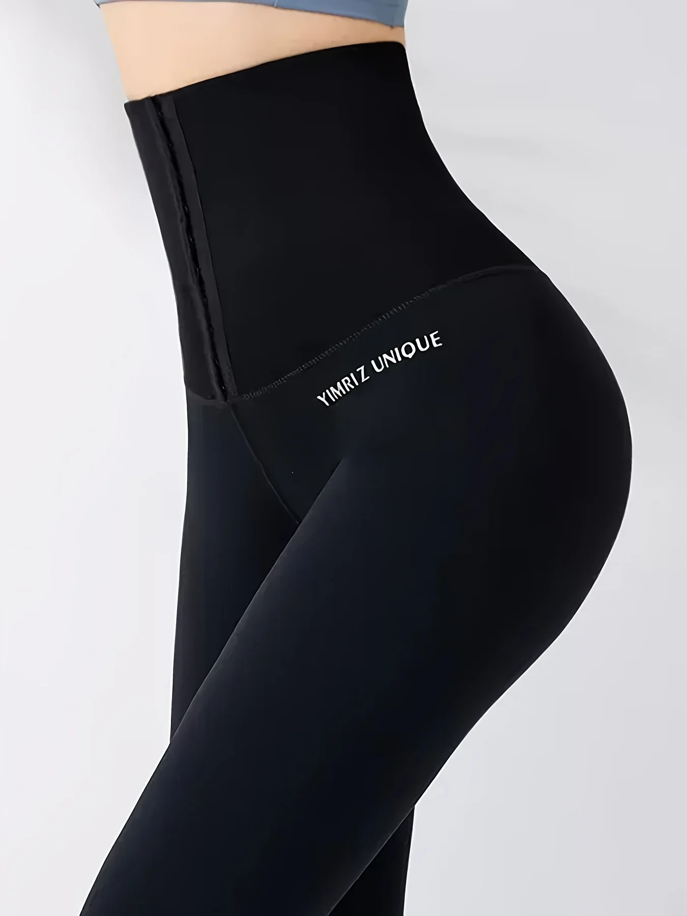 High-Waist Tummy Control Yoga Pants for Women, Slim Elastic Sports Leggings with Snap Closure, Butt Lifting Workout Tights 2