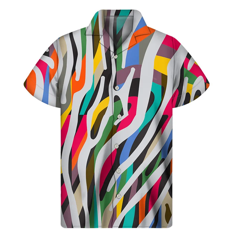 thumbnail image 1 of Camisa hawaiana con gráfico de cebra abstracta, camisetas de verano de calle de manga corta con estampado 3D, camisetas con botones, ropa para hombre, blusa con solapa, 1 of 4