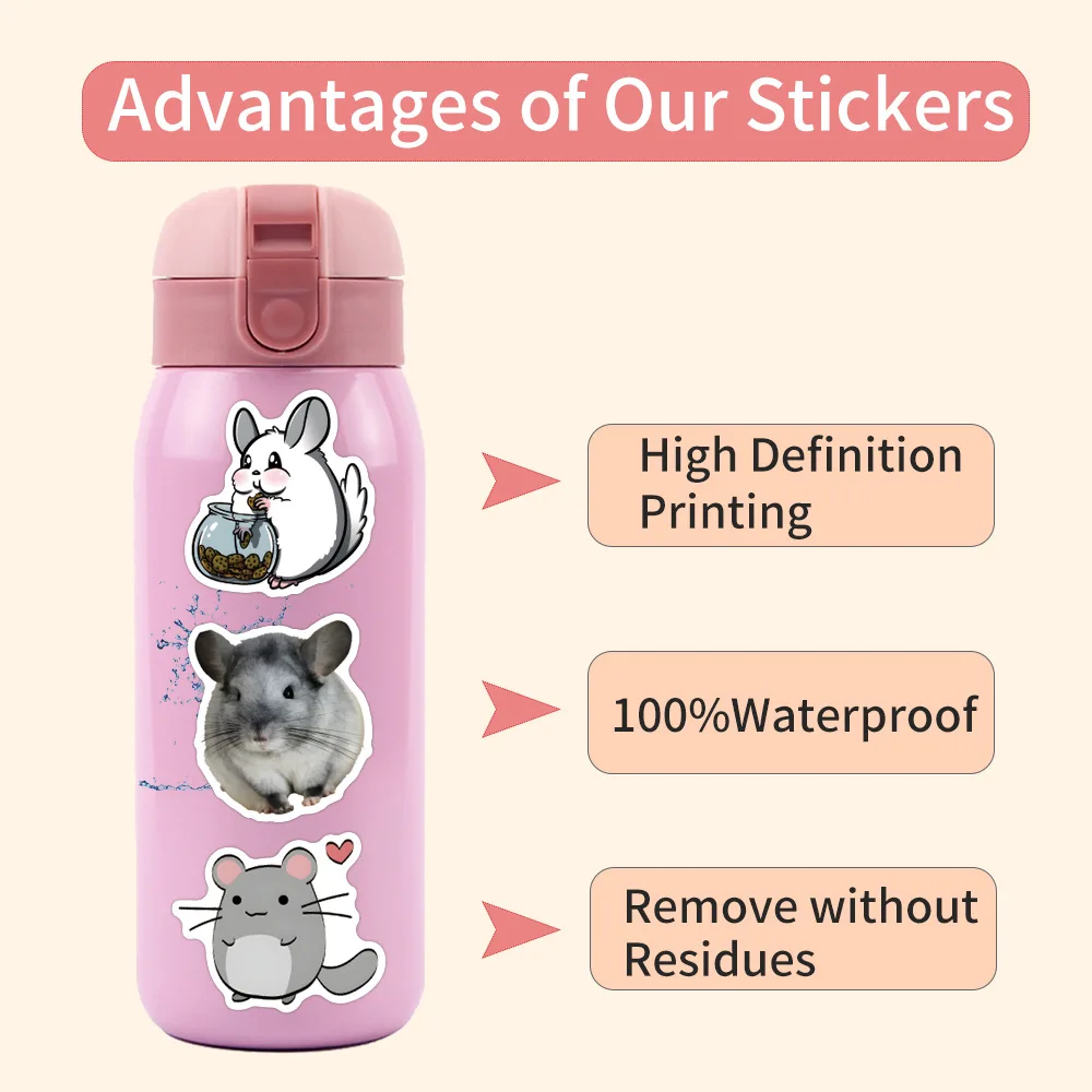 10/55/110PCS 새로운 친칠라 Kawaii 크리 에이 티브 낙서 스티커 워터 컵 연필 상자 스크랩북 방수 데칼 어린이 장난감